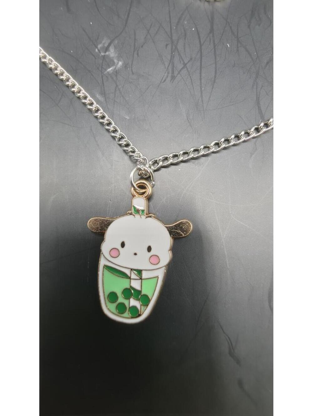 Cute Bubble Boba Tea Pendant Necklace with Silver Chain